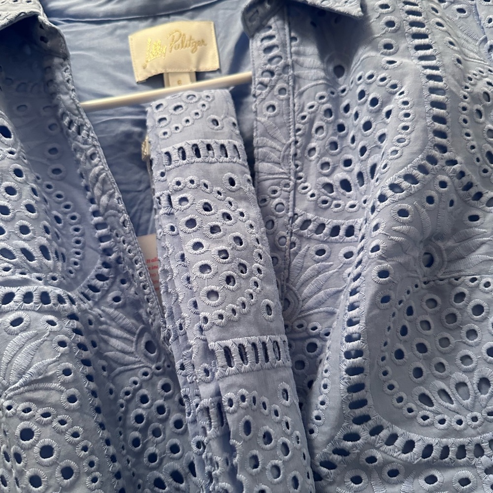 NWT LILLY PULITZER EIRA MIDI SHIRTDRESS SIZE 6 JACARANDA BLUE PINEAPPLE TILE EYE - Picture 4 of 15
